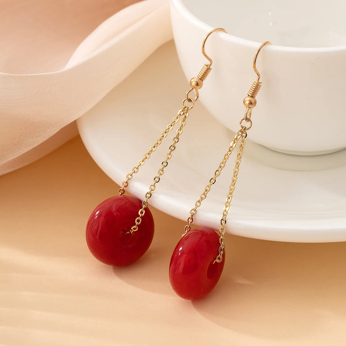 1 Pair Romantic Pastoral Simple Style Circle Round Chain Arylic Iron Gold Plated Drop Earrings