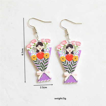 1 Pair Romantic Plant Rose Arylic Metal Drop Earrings