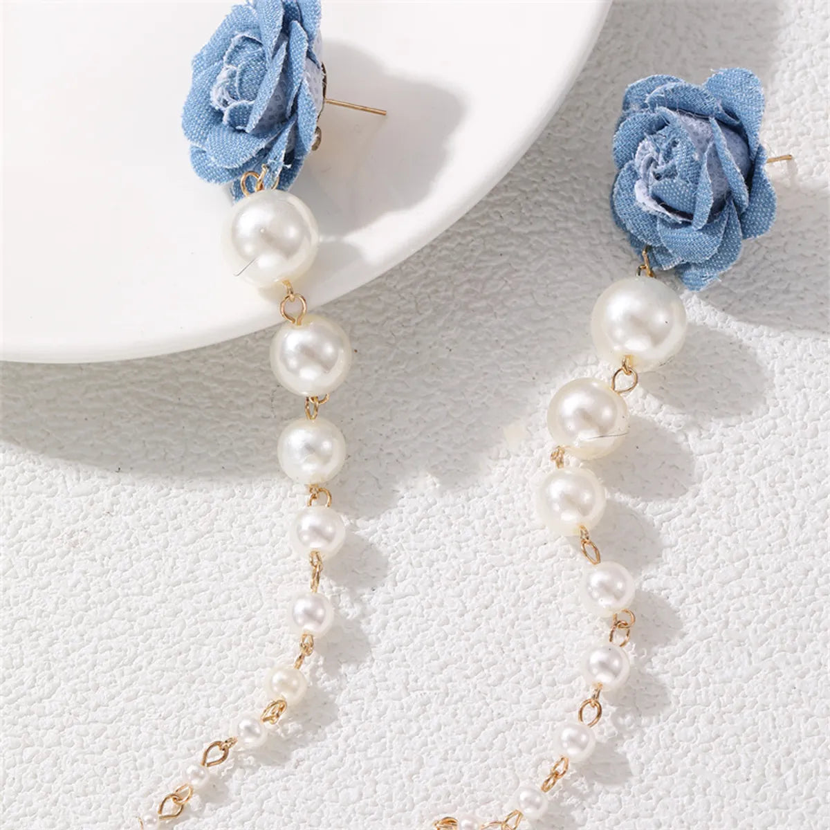 1 Pair Romantic Rose Alloy Cloth Drop Earrings