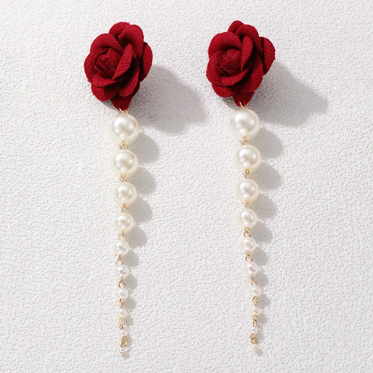 1 Pair Romantic Rose Alloy Cloth Drop Earrings