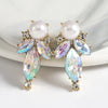 1 Pair Romantic Shiny Leaves Water Droplets Inlay Alloy Gem Pearl Zircon Ear Studs