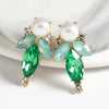 1 Pair Romantic Shiny Leaves Water Droplets Inlay Alloy Gem Pearl Zircon Ear Studs