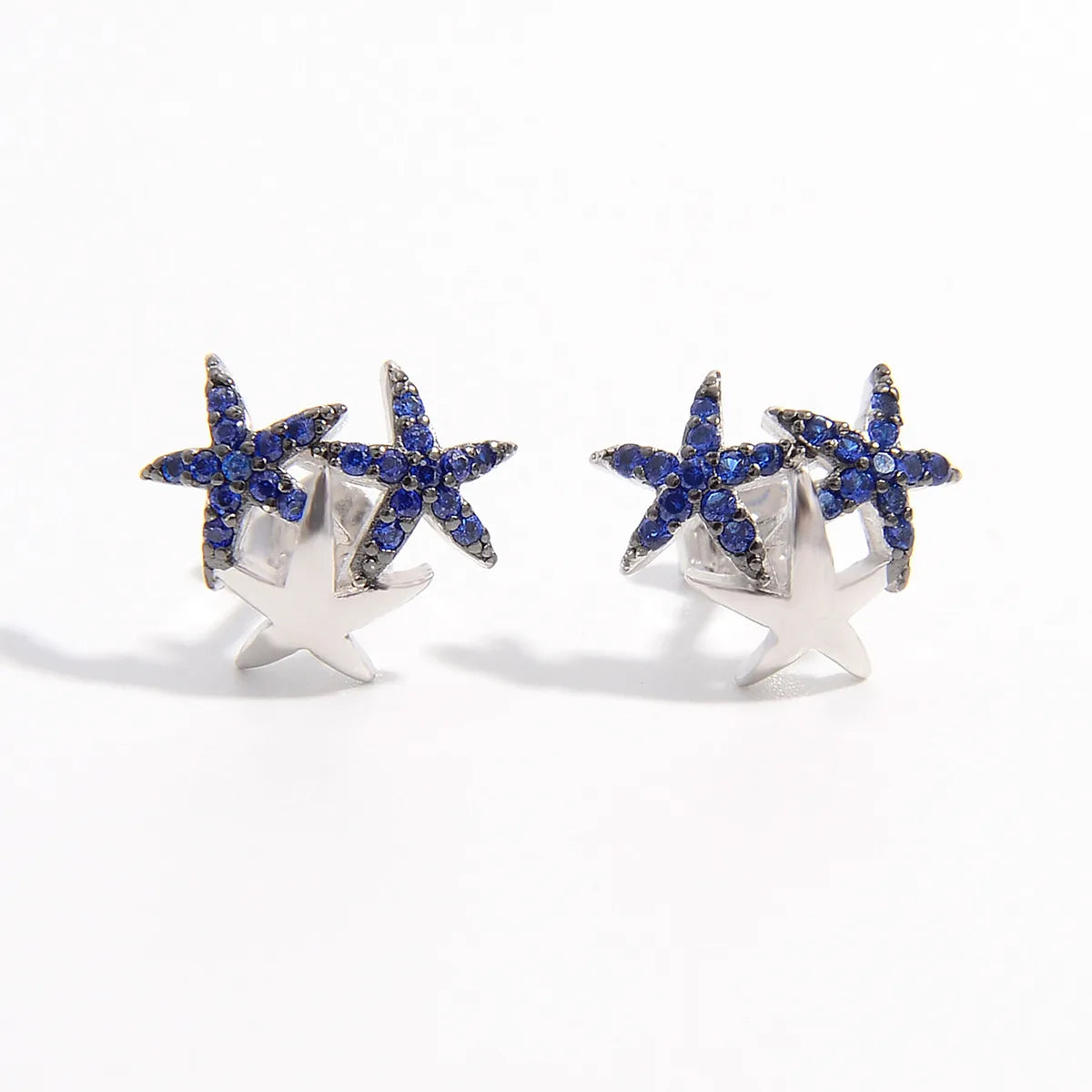 1 Pair Romantic Shiny Star Inlay Sterling Silver Zircon 14K Gold Plated White Gold Plated Ear Studs