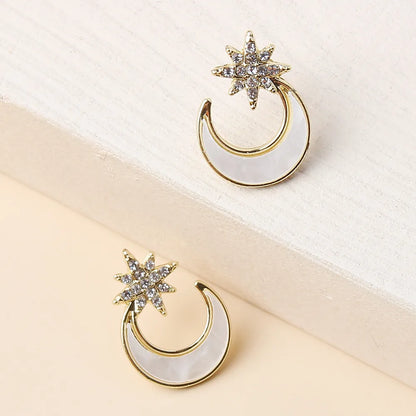 1 Pair Romantic Shiny Star Moon Inlay Alloy Rhinestones Gold Plated Ear Studs