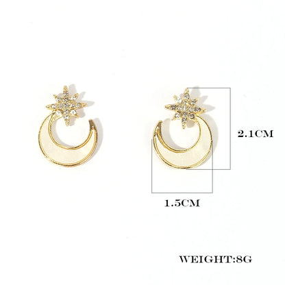 1 Pair Romantic Shiny Star Moon Inlay Alloy Rhinestones Gold Plated Ear Studs