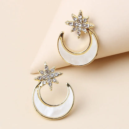 1 Pair Romantic Shiny Star Moon Inlay Alloy Rhinestones Gold Plated Ear Studs