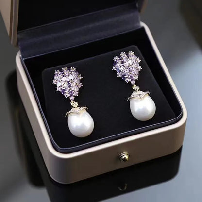 1 Pair Romantic Shiny Water Droplets Plating Inlay Alloy Rhinestones Pearl Gold Plated Silver Plated Drop Earrings