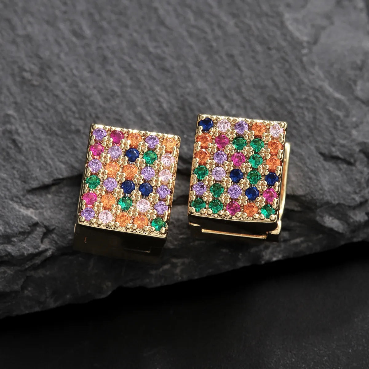 1 Pair Romantic Simple Style Shiny Square Inlay Copper Zircon 18K Gold Plated Earrings