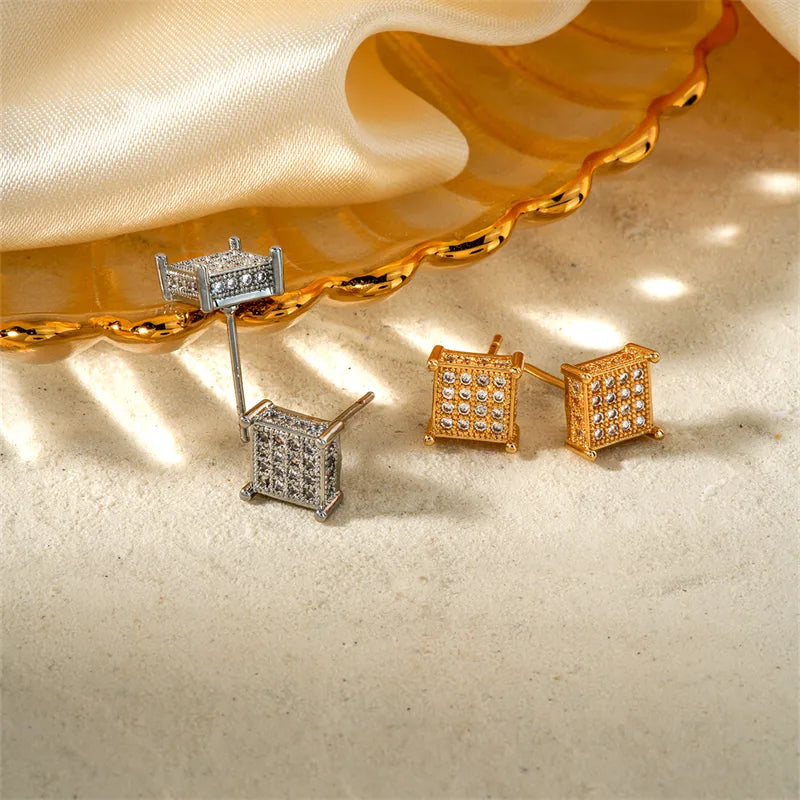 1 Pair Romantic Simple Style Shiny Square Inlay Copper Zircon K Gold Plated Rhodium Plated Ear Studs