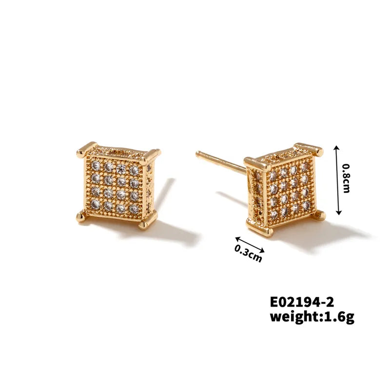 1 Pair Romantic Simple Style Shiny Square Inlay Copper Zircon K Gold Plated Rhodium Plated Ear Studs