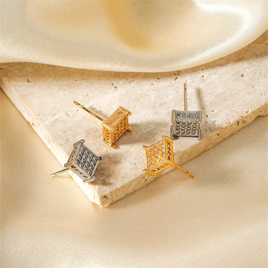 1 Pair Romantic Simple Style Shiny Square Inlay Copper Zircon K Gold Plated Rhodium Plated Ear Studs