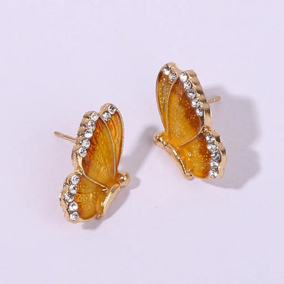 1 Pair Romantic Sweet Artistic Butterfly Enamel Inlay Alloy Rhinestones Gold Plated Ear Studs