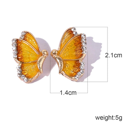 1 Pair Romantic Sweet Artistic Butterfly Enamel Inlay Alloy Rhinestones Gold Plated Ear Studs