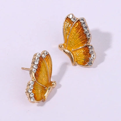 1 Pair Romantic Sweet Artistic Butterfly Enamel Inlay Alloy Rhinestones Gold Plated Ear Studs