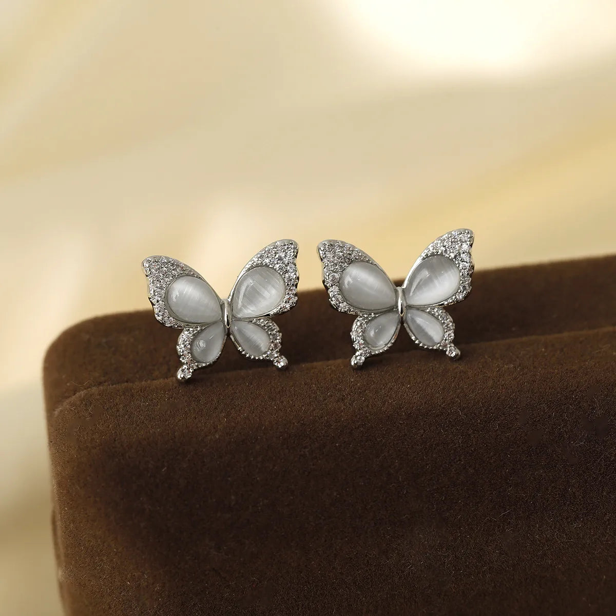 1 Pair Romantic Sweet Artistic Butterfly Plating Inlay Copper Opal Zircon White Gold Plated Ear Studs