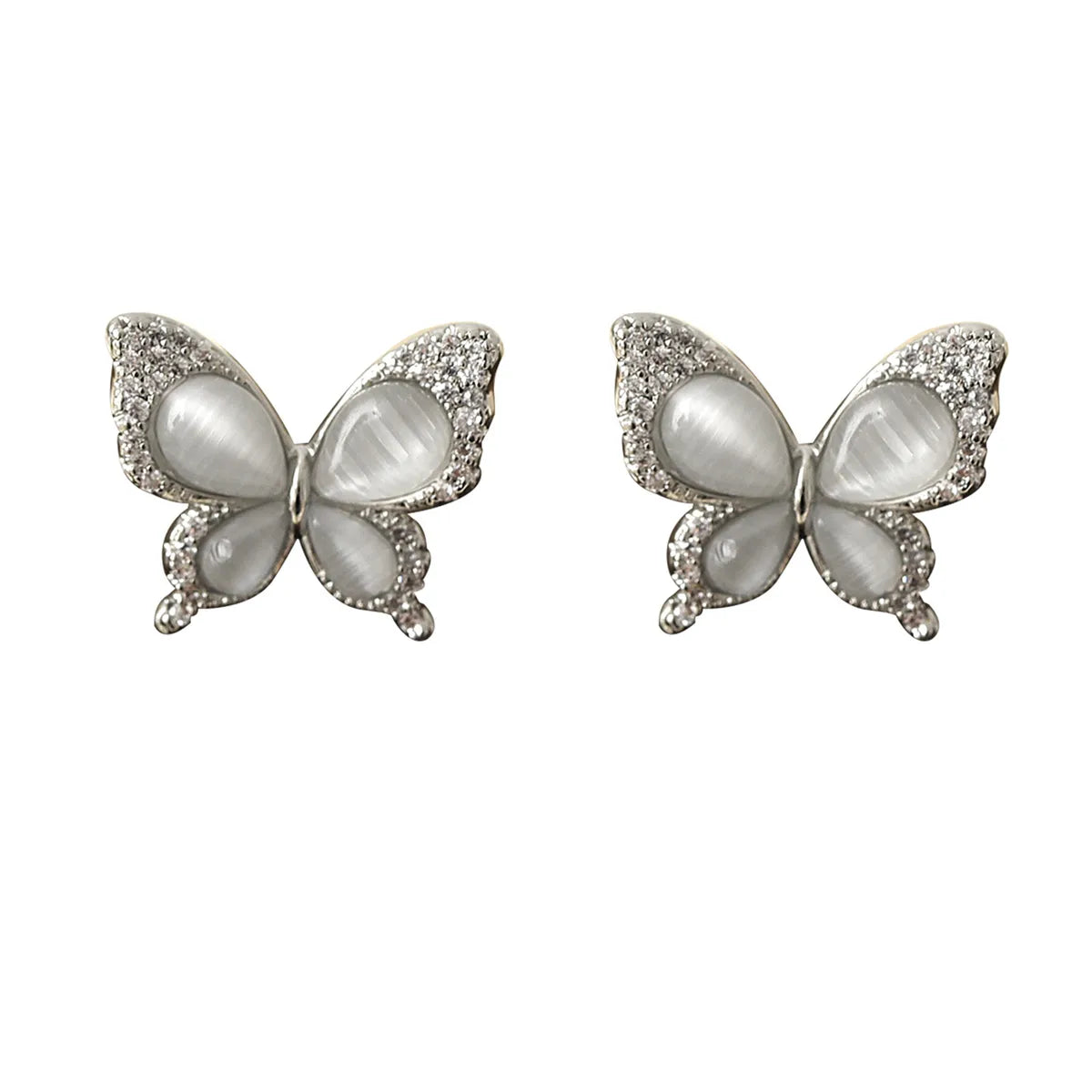 1 Pair Romantic Sweet Artistic Butterfly Plating Inlay Copper Opal Zircon White Gold Plated Ear Studs