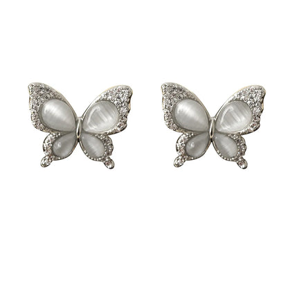 1 Pair Romantic Sweet Artistic Butterfly Plating Inlay Copper Opal Zircon White Gold Plated Ear Studs