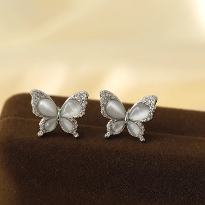 1 Pair Romantic Sweet Artistic Butterfly Plating Inlay Copper Opal Zircon White Gold Plated Ear Studs