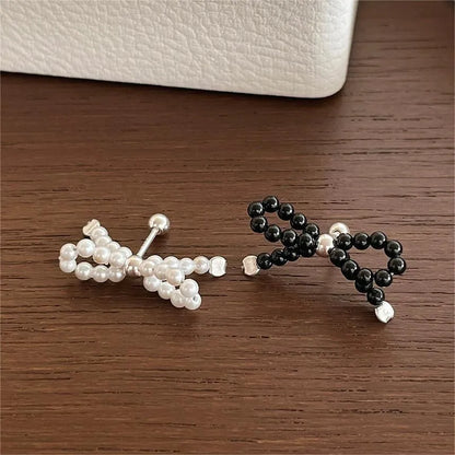 1 Pair Romantic Sweet Bow Knot Beaded Plating Sterling Silver Ear Studs