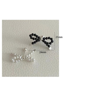 1 Pair Romantic Sweet Bow Knot Beaded Plating Sterling Silver Ear Studs