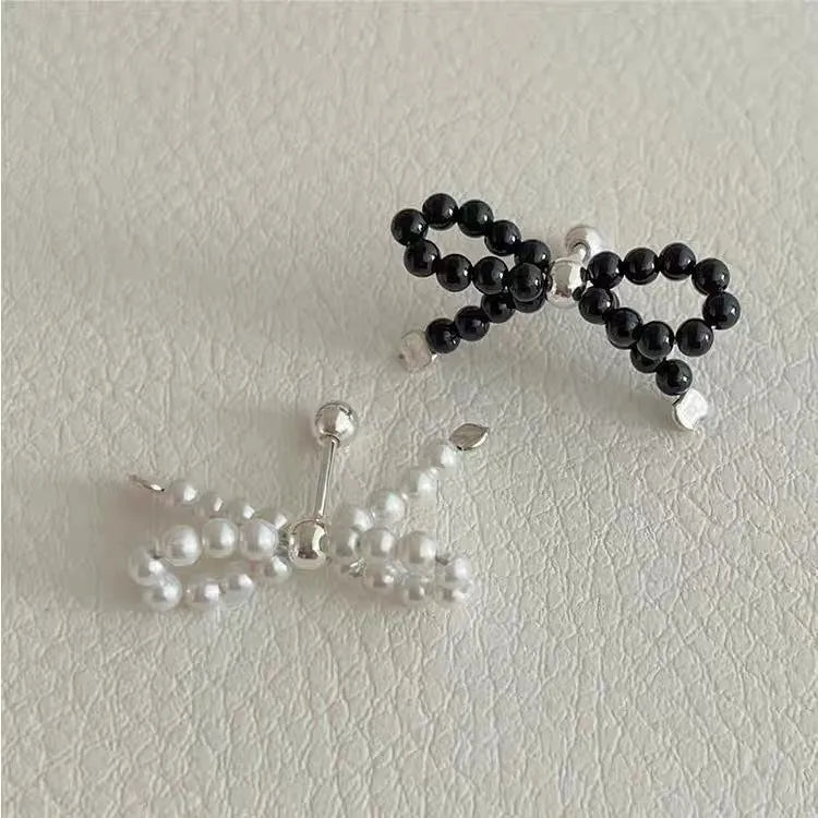 1 Pair Romantic Sweet Bow Knot Beaded Plating Sterling Silver Ear Studs