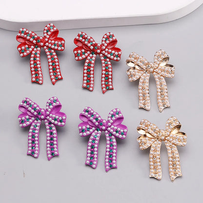 1 Pair Romantic Sweet Bow Knot Enamel Plating Alloy Zircon Gold Plated Ear Studs