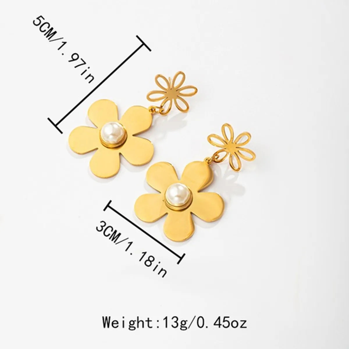 1 Pair Romantic Sweet Flower Plating Inlay Stainless Steel Artificial Pearls Gold Plated Drop Earrings