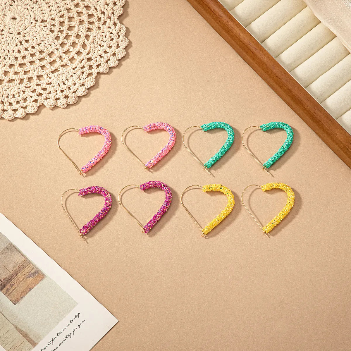 1 Pair Romantic Sweet Heart Shape Alloy Plastic 14K Gold Plated Hoop Earrings