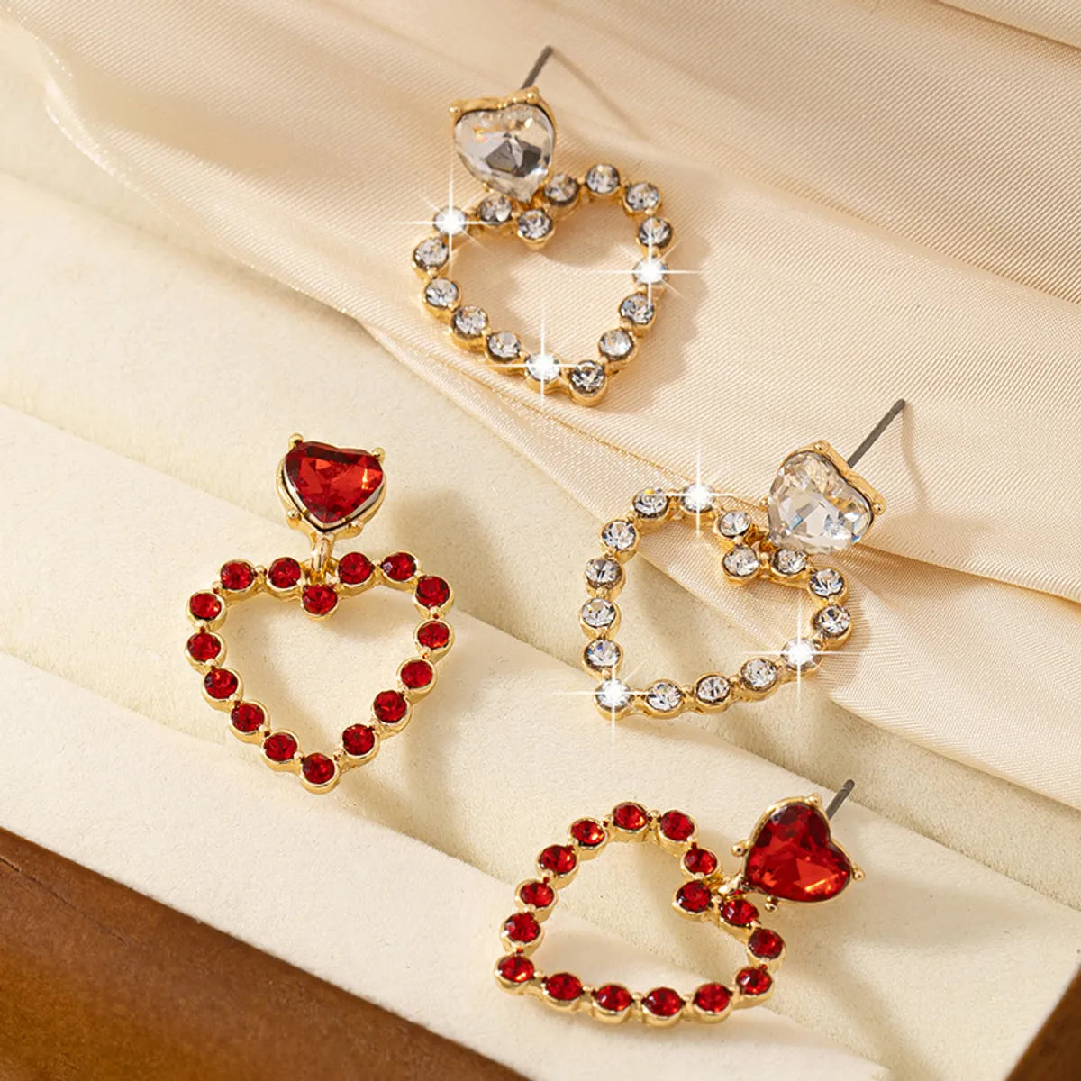 1 Pair Romantic Sweet Heart Shape Plating Inlay Alloy Glass 14k Gold Plated Drop Earrings