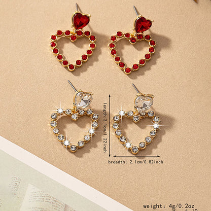 1 Pair Romantic Sweet Heart Shape Plating Inlay Alloy Glass 14k Gold Plated Drop Earrings