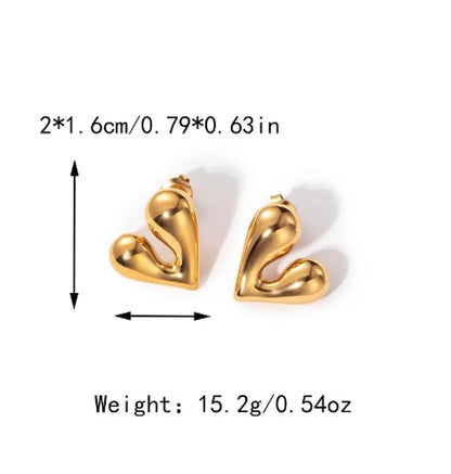 1 Pair Romantic Sweet Heart Shape Stainless Steel Gold Plated Ear Studs