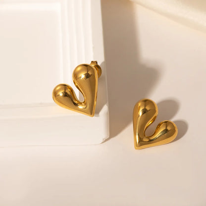 1 Pair Romantic Sweet Heart Shape Stainless Steel Gold Plated Ear Studs