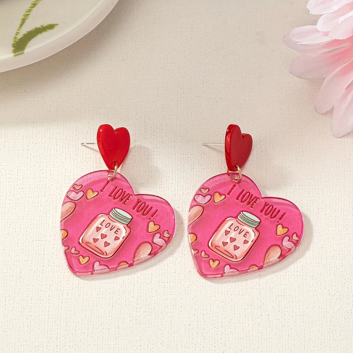 1 Pair Romantic Sweet Letter Heart Shape Arylic Drop Earrings