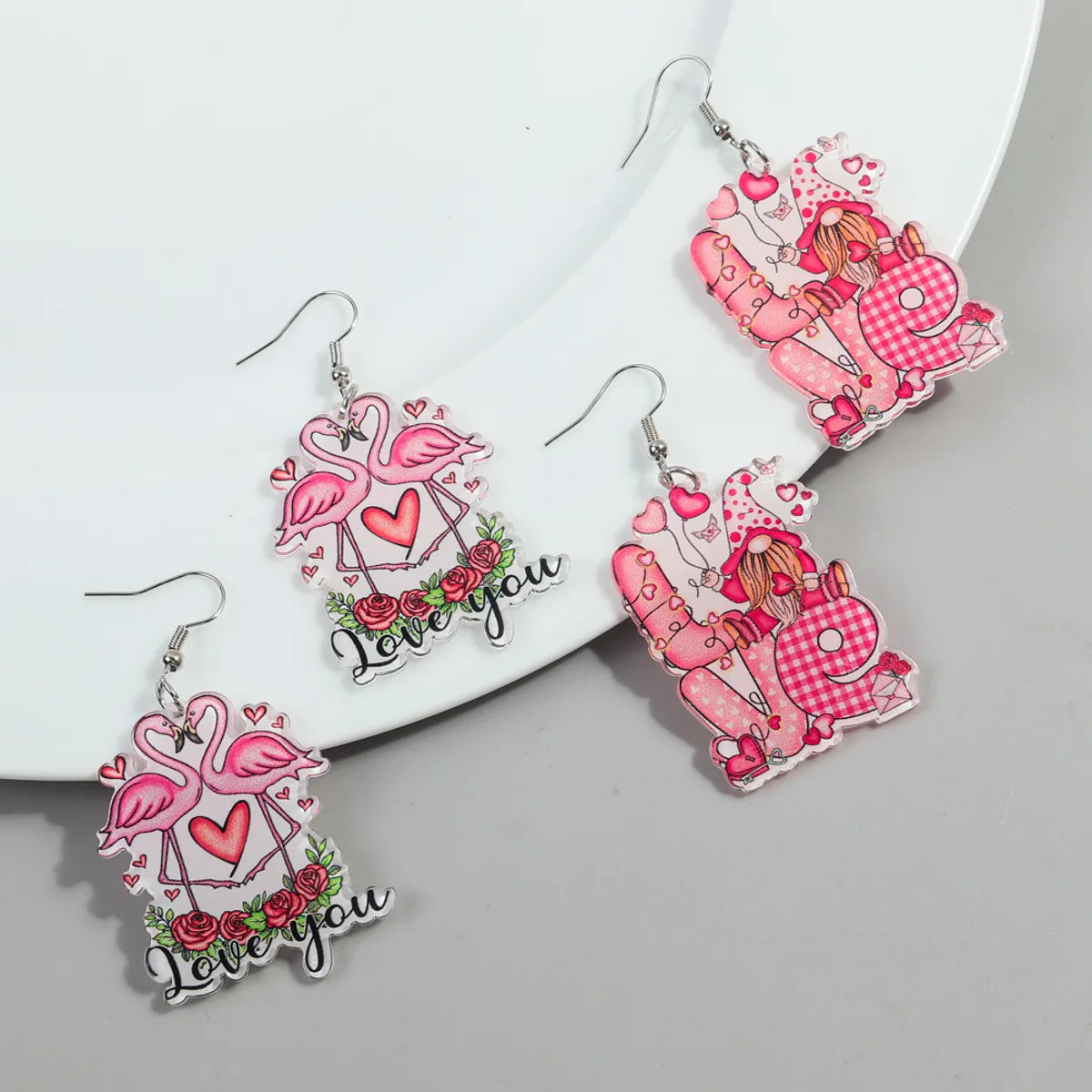 1 Pair Romantic Sweet Letter Rainbow Heart Shape Arylic Drop Earrings