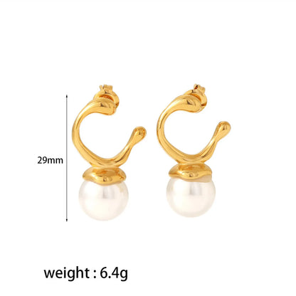 1 Pair Romantic Sweet Pearl Plating Inlay 304 Stainless Steel Artificial Pearls 18K Gold Plated Ear Studs