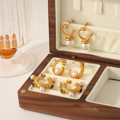 1 Pair Romantic Sweet Pearl Plating Inlay 304 Stainless Steel Artificial Pearls 18K Gold Plated Ear Studs