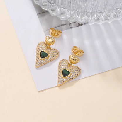 1 Pair Romantic Sweet Simple Style Heart Shape Plating Inlay Alloy Zircon 18k Gold Plated Drop Earrings