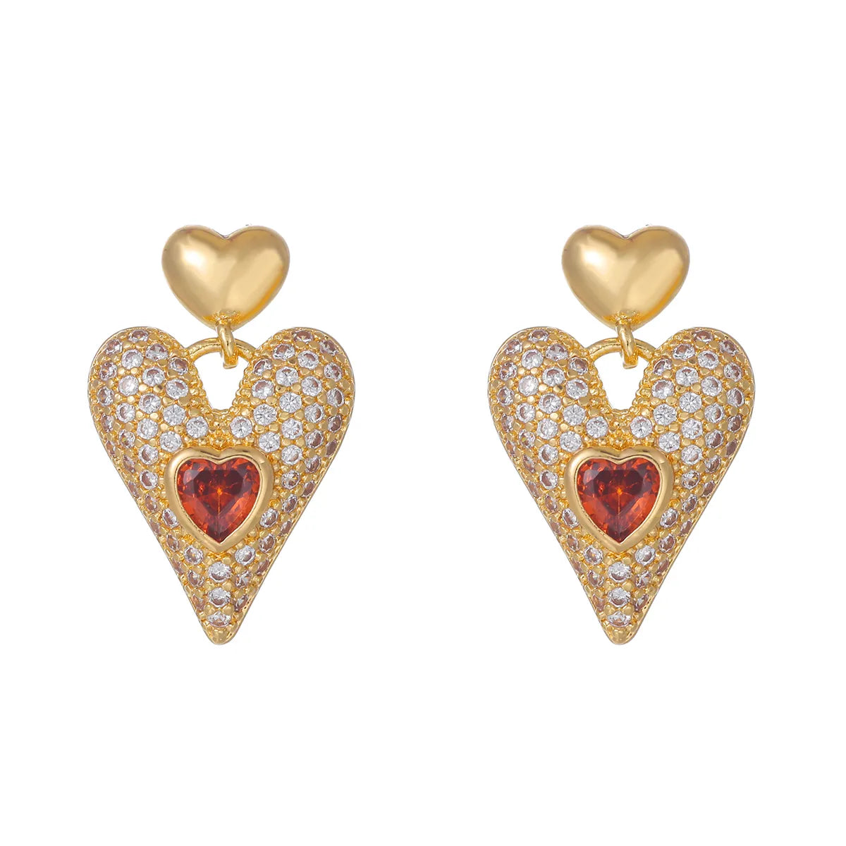 1 Pair Romantic Sweet Simple Style Heart Shape Plating Inlay Alloy Zircon 18k Gold Plated Drop Earrings