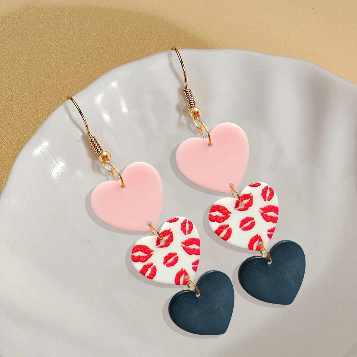 1 Pair Romantic Sweet Simple Style Lips Heart Shape Arylic Drop Earrings