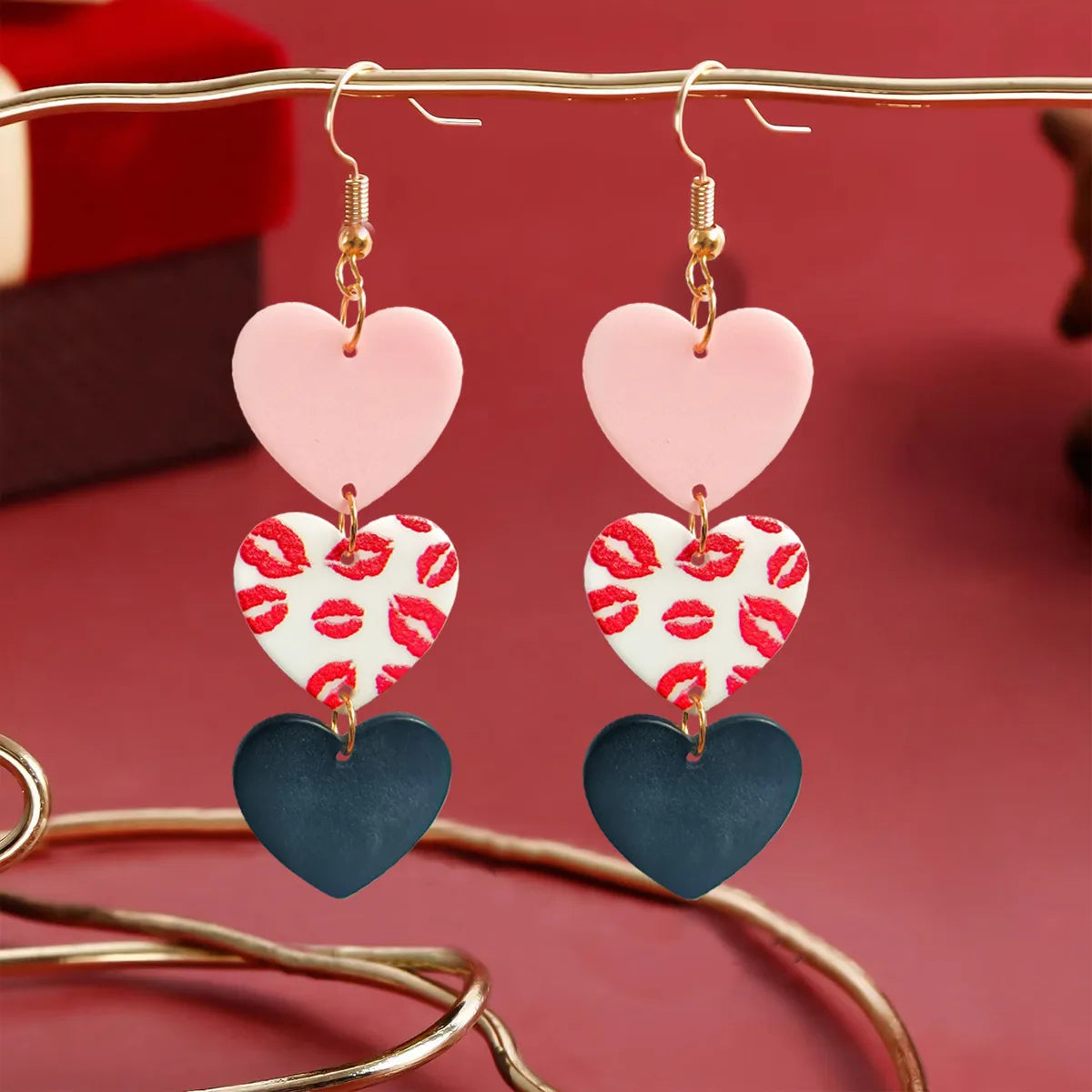 1 Pair Romantic Sweet Simple Style Lips Heart Shape Arylic Drop Earrings