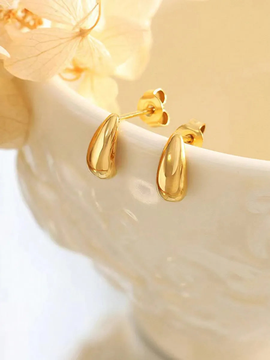 1 Pair Romantic Sweet Simple Style Water Droplets 316 Stainless Steel  Titanium Steel 18K Gold Plated Ear Studs