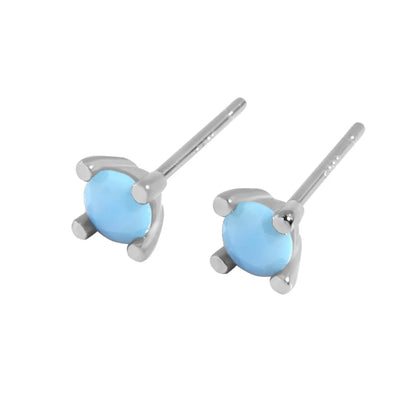 1 Pair Round Plating Inlay Sterling Silver Gem Zircon White Gold Plated Earrings Ear Studs