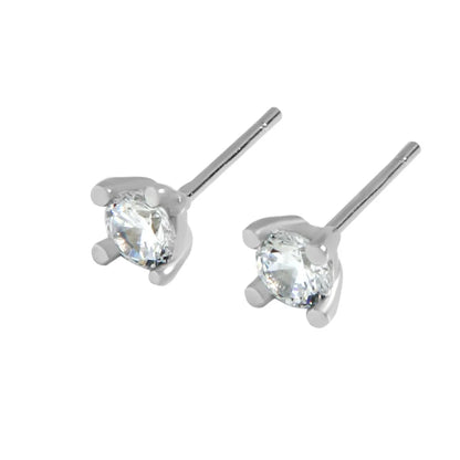 1 Pair Round Plating Inlay Sterling Silver Gem Zircon White Gold Plated Earrings Ear Studs