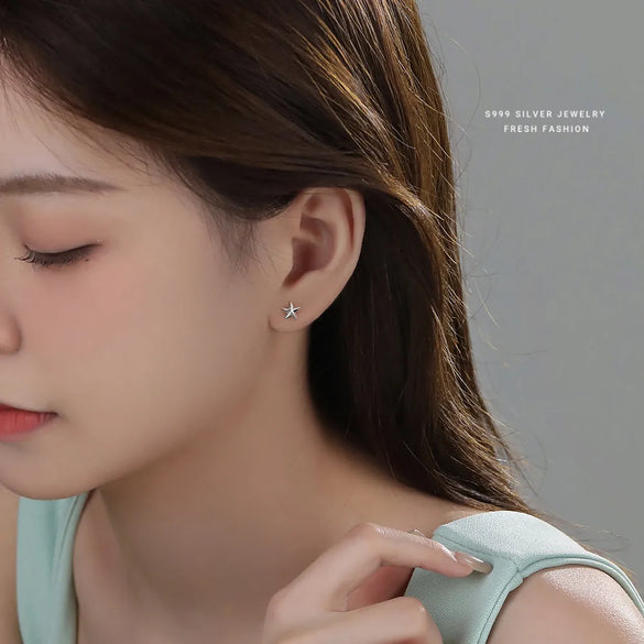 1 Pair S999 Silver Starfish Ear Studs