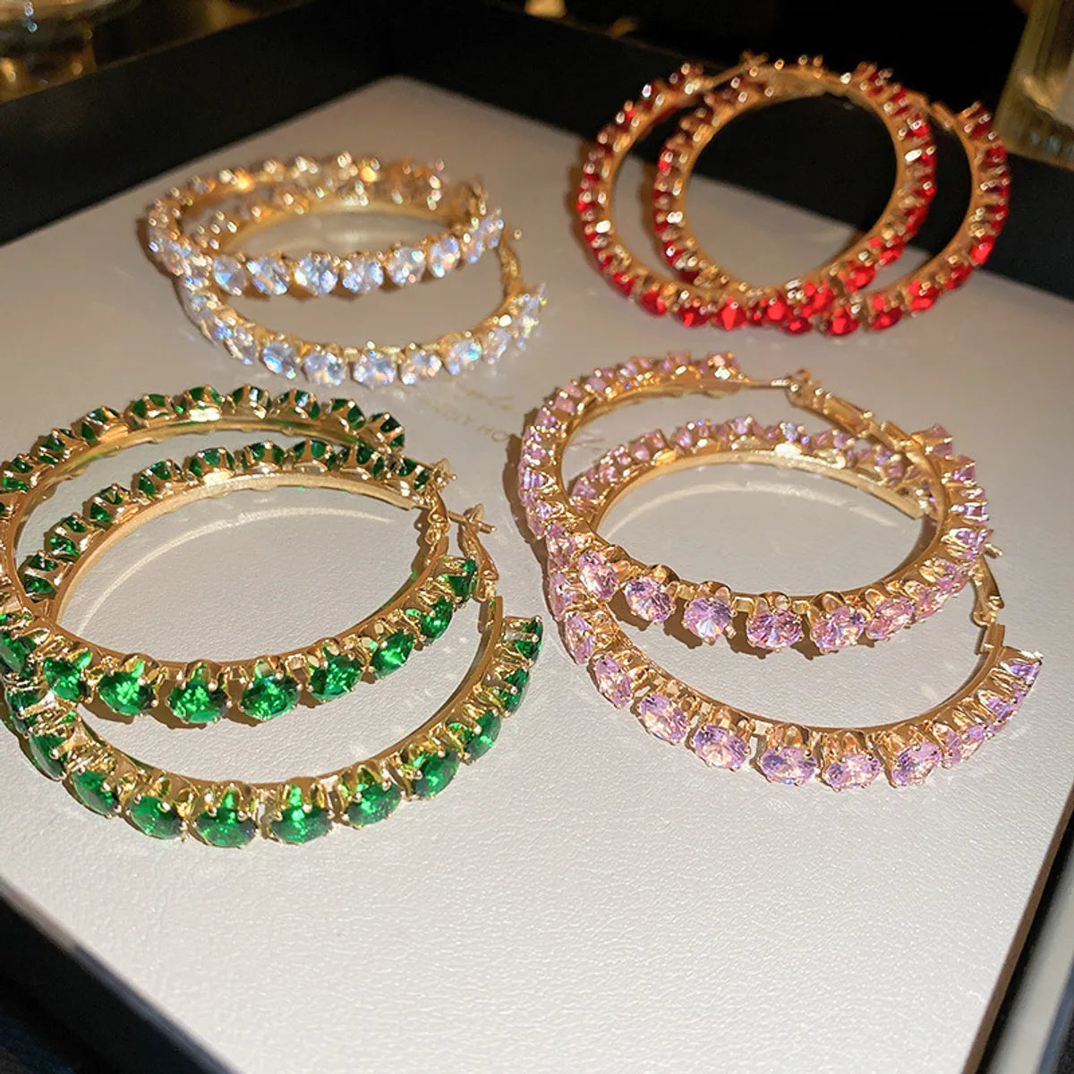 1 Pair Sexy Streetwear Solid Color Inlay Copper Zircon Hoop Earrings