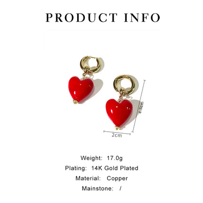 1 Pair Sexy Sweet Heart Shape Copper 14K Gold Plated Drop Earrings