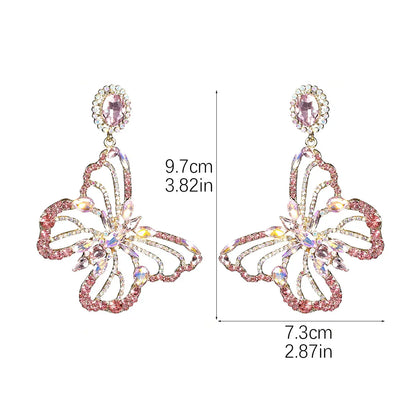 1 Pair Shiny Butterfly Inlay Alloy Rhinestones Zircon Drop Earrings