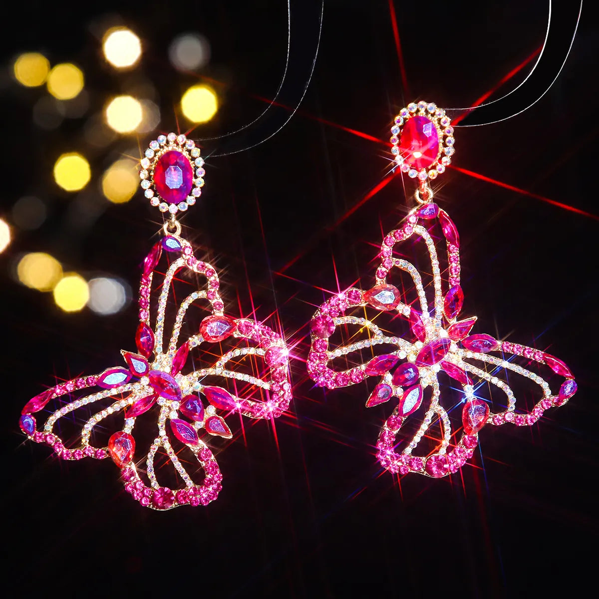 1 Pair Shiny Butterfly Inlay Alloy Rhinestones Zircon Drop Earrings