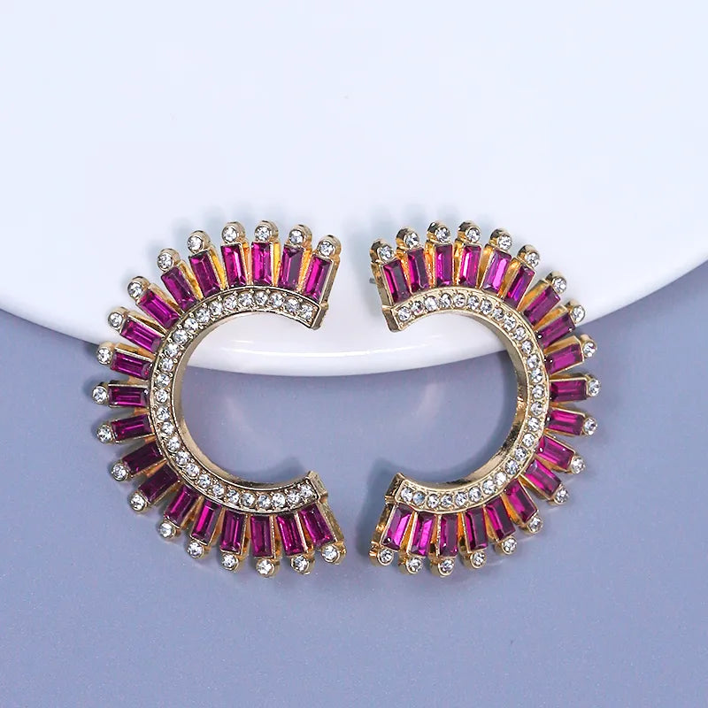 1 Pair Shiny C Shape Inlay Alloy Rhinestones Ear Studs