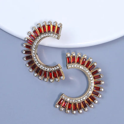 1 Pair Shiny C Shape Inlay Alloy Rhinestones Ear Studs